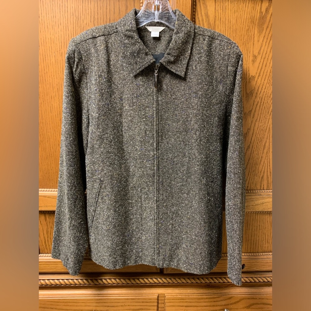 Christoper Banks Women’s Grey Tweed Collared Zip Up Blazer Jacket Size Small